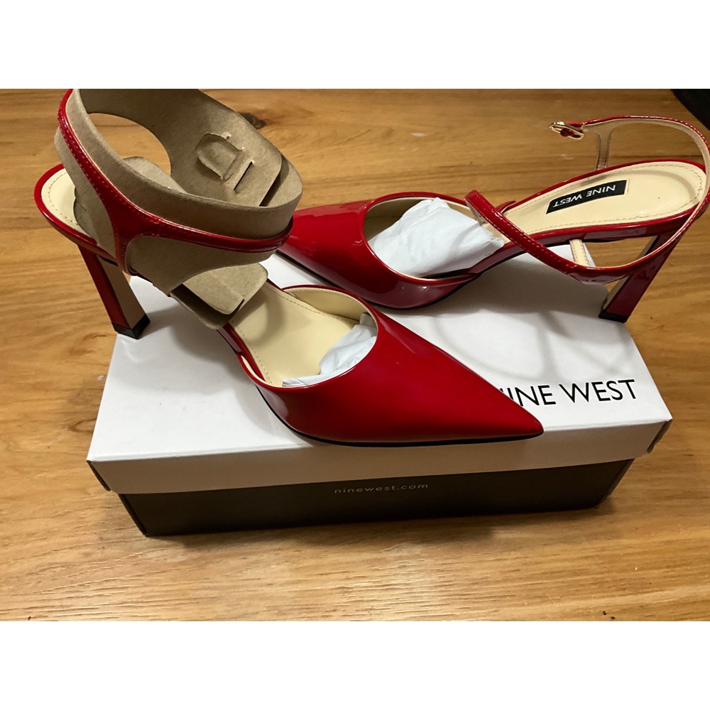 Nine West WNDRES3 Red Patent Pointed Toe Ankle Strap Pumps Heels Womens 8M